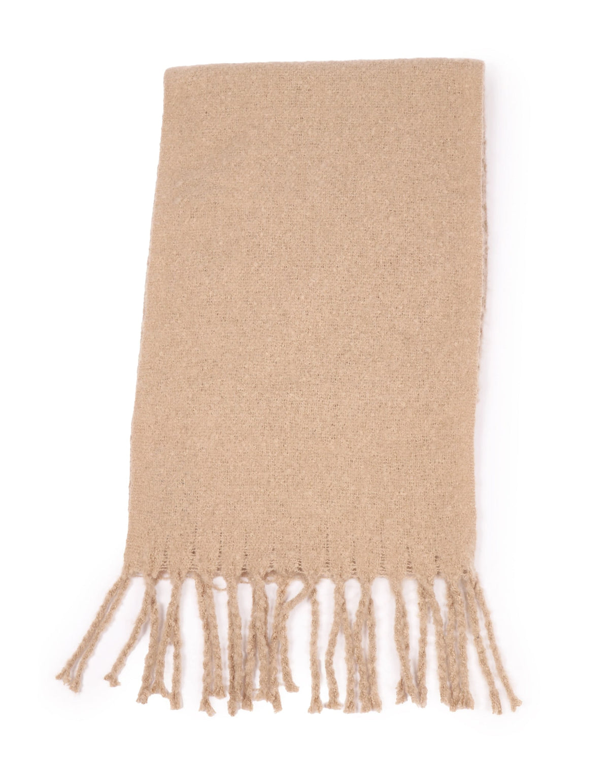 Beige $|& David & Young Solid Fringe Scarf - VOF Detail