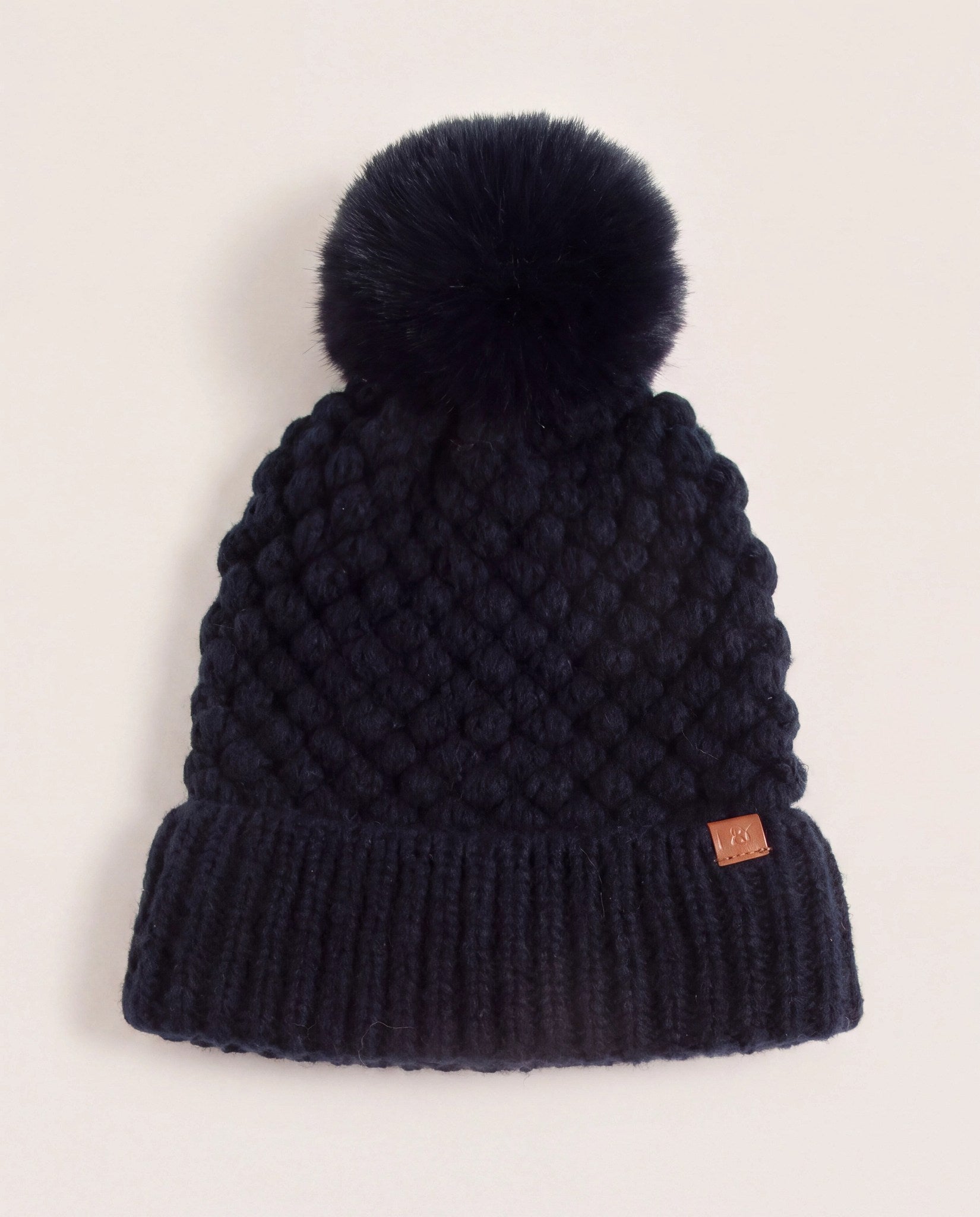 Navy $|& David & Young Pom Textured Hat - Hanger Detail