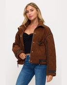 Camel Black $|& Coalition Corduroy Jacket With Piping and Trim - VOF Detail
