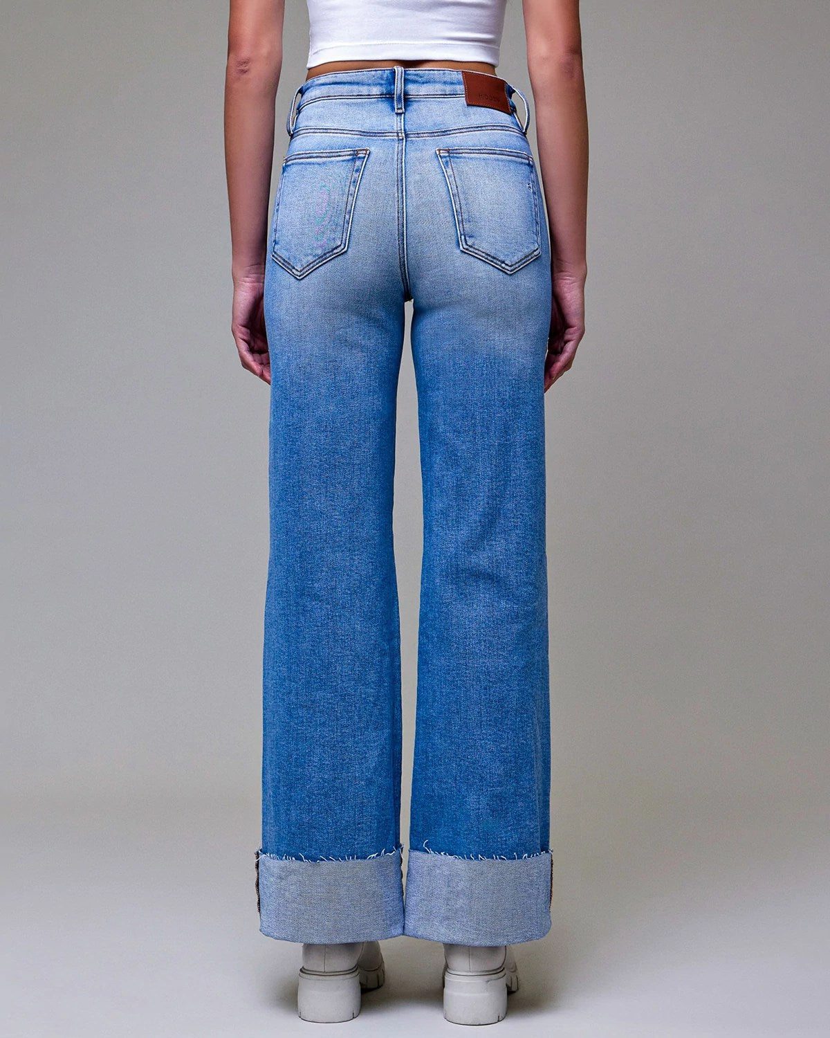 Medium Light $|& Hidden High Rise Comfort Flare with Cuffs - Hanger Side
