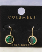 Green $|& Fame Accessories Gold Dipped Round Cz Bezel Drop Earrings - VOF Detail