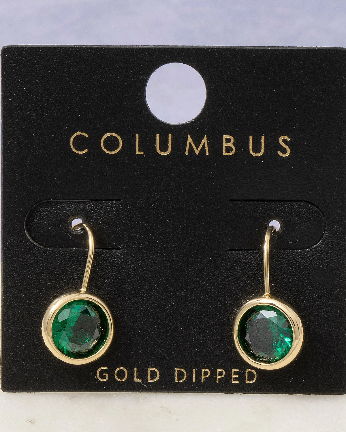 Green $|& Fame Accessories Gold Dipped Round Cz Bezel Drop Earrings - VOF Detail