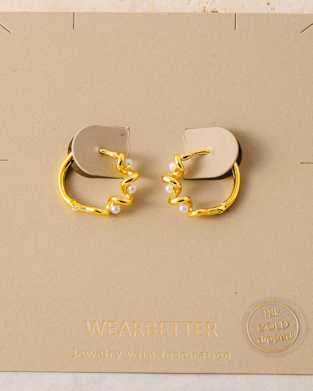Gold $|& Fame Accessories Gold Dipped Mini Pearl Studs Twisted Hoop Earrings - VOF Detail