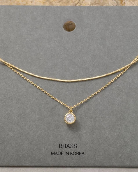 Gold $|& Fame Accessories Round Cz Pendant Layered Chains Necklace - VOF Detail