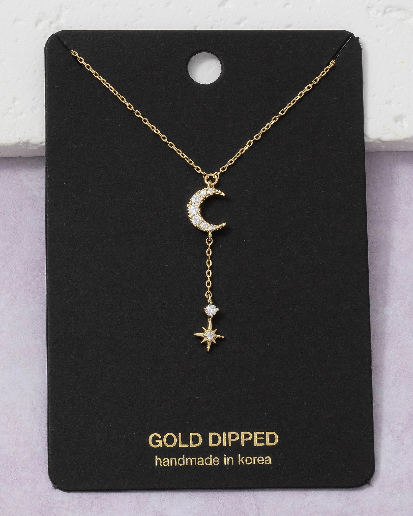 Gold $|& Fame Accessories Gold Dipped Cz Pave Moon Star Lariat Necklace - VOF Detail