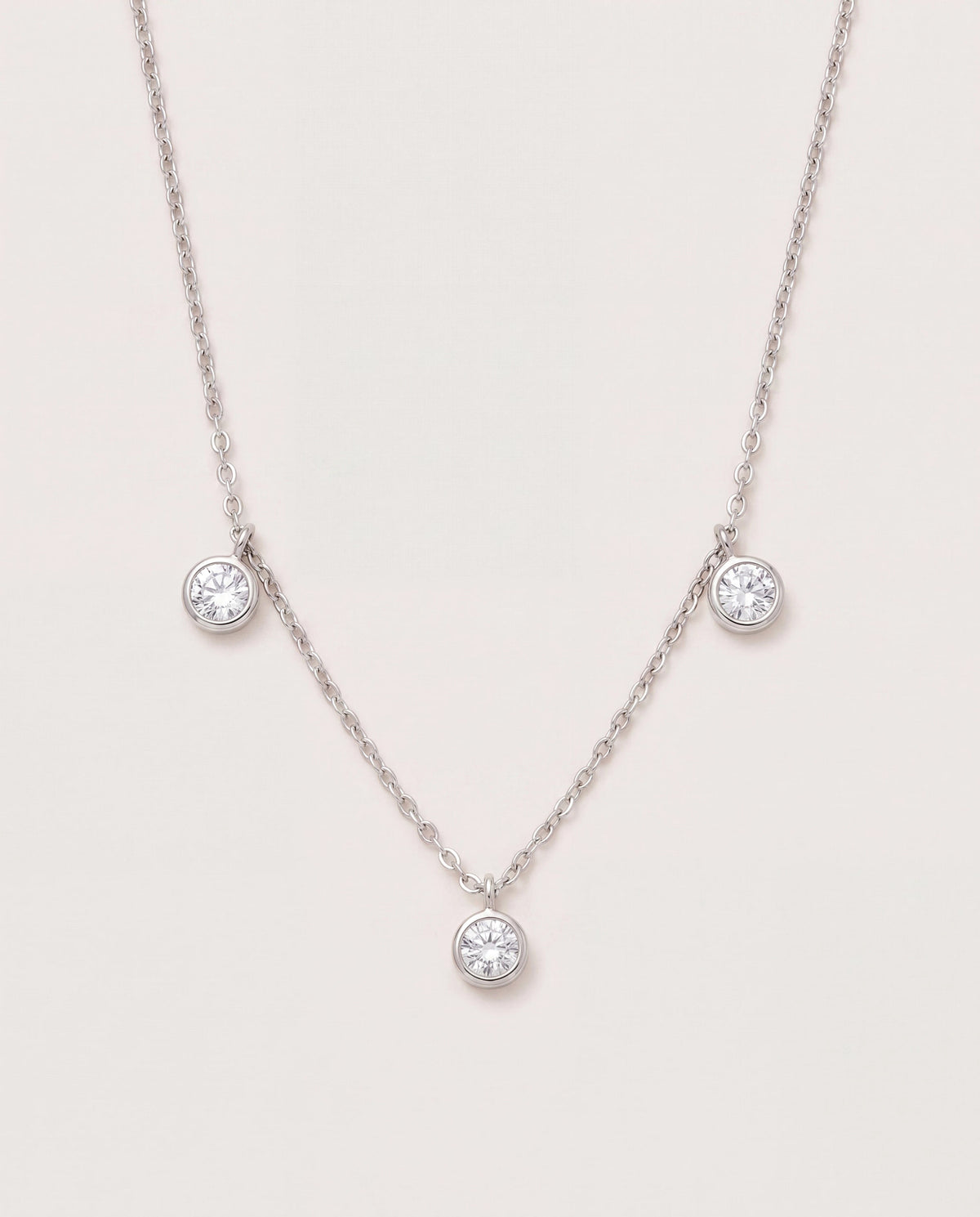 Silver $|& Fame Accessories Dainty Triple Round Cz Bezel Drop Station Necklace - Hanger Detail