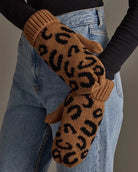 Brown $|& Panache Apparel Camel Leopard Printed Knit Mittens - VOF Detail