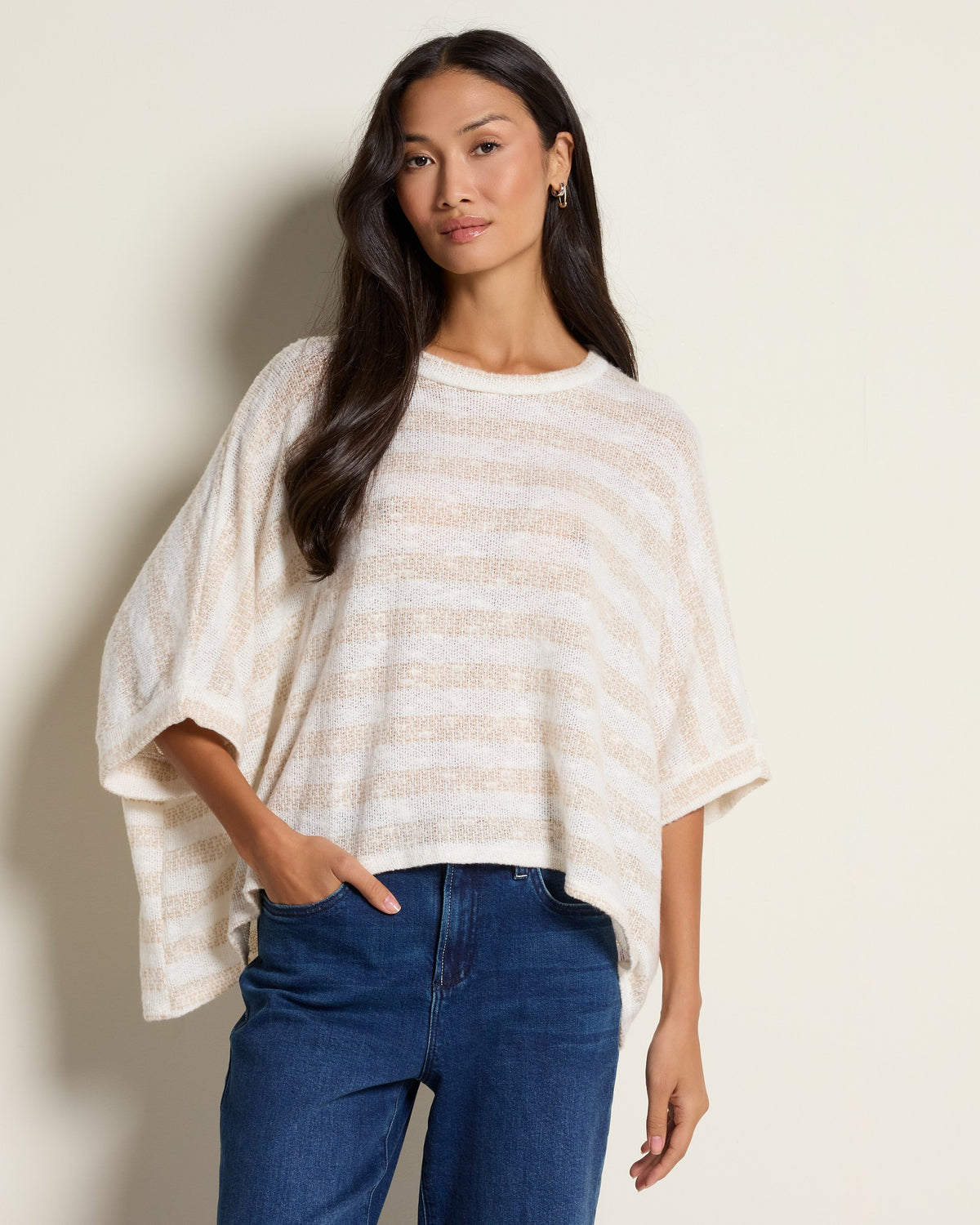 Cream Taupe $|& Sadie & Sage Billie Stripe Dolman Top - SOF Front