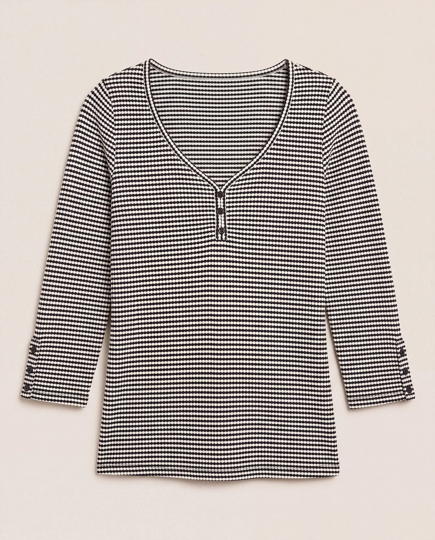 Black White $|& Liverpool 3/4 Button Sleeve Henley Top - Hanger Detail