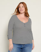 Black White $|& Liverpool 3/4 Button Sleeve Henley Top - SOF Front