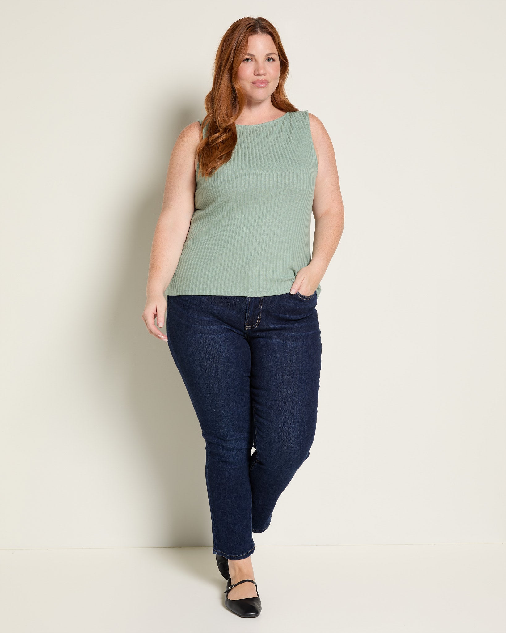 Dusty Sage $|& Liverpool Sleeveless Boat Neck Ribbed Knit Top - UGC On Fig