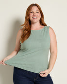 Dusty Sage $|& Liverpool Sleeveless Boat Neck Ribbed Knit Top - SOF Front