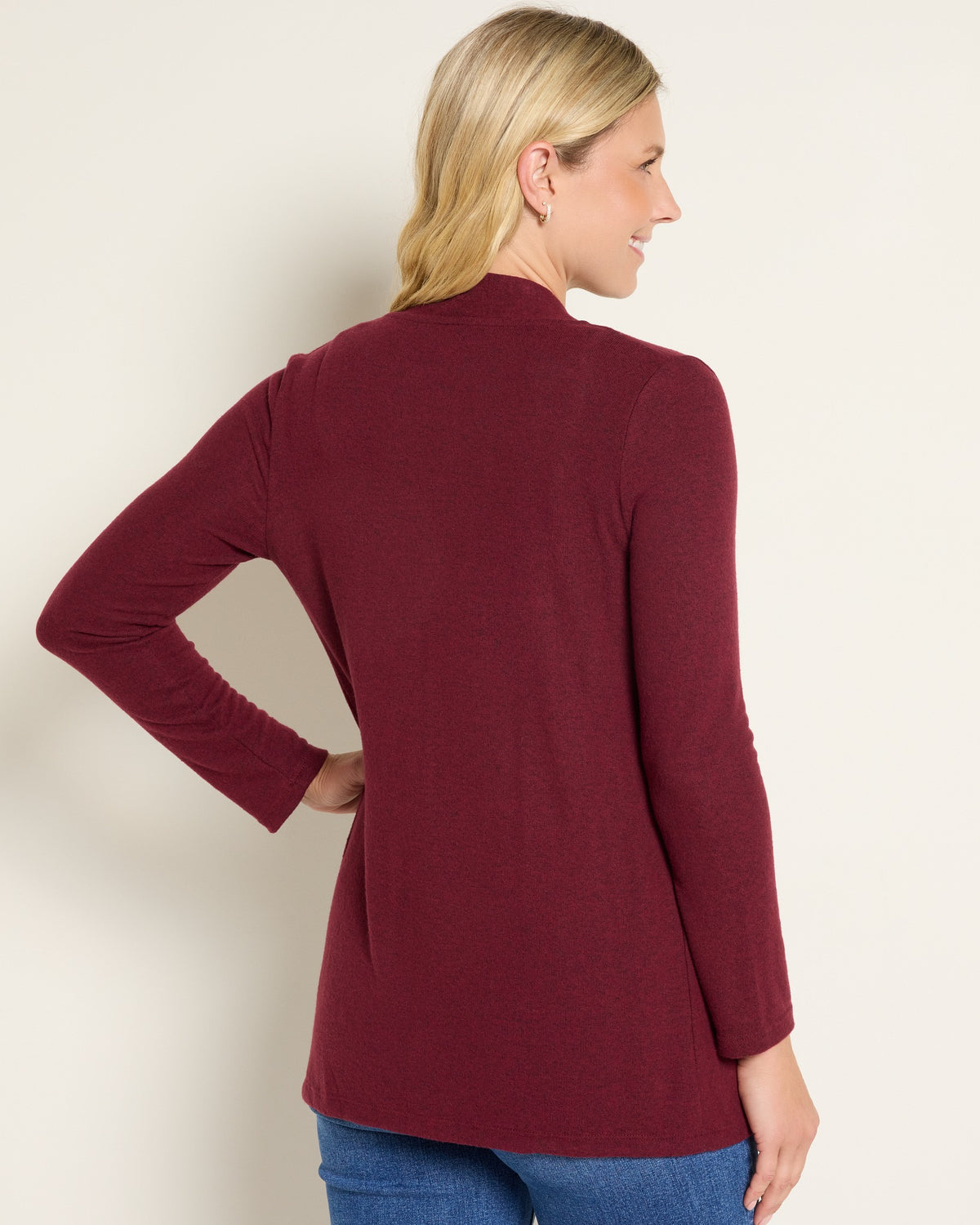Burgundy $|& Heimious Cozy Cardigan with Pockets - SOF Back