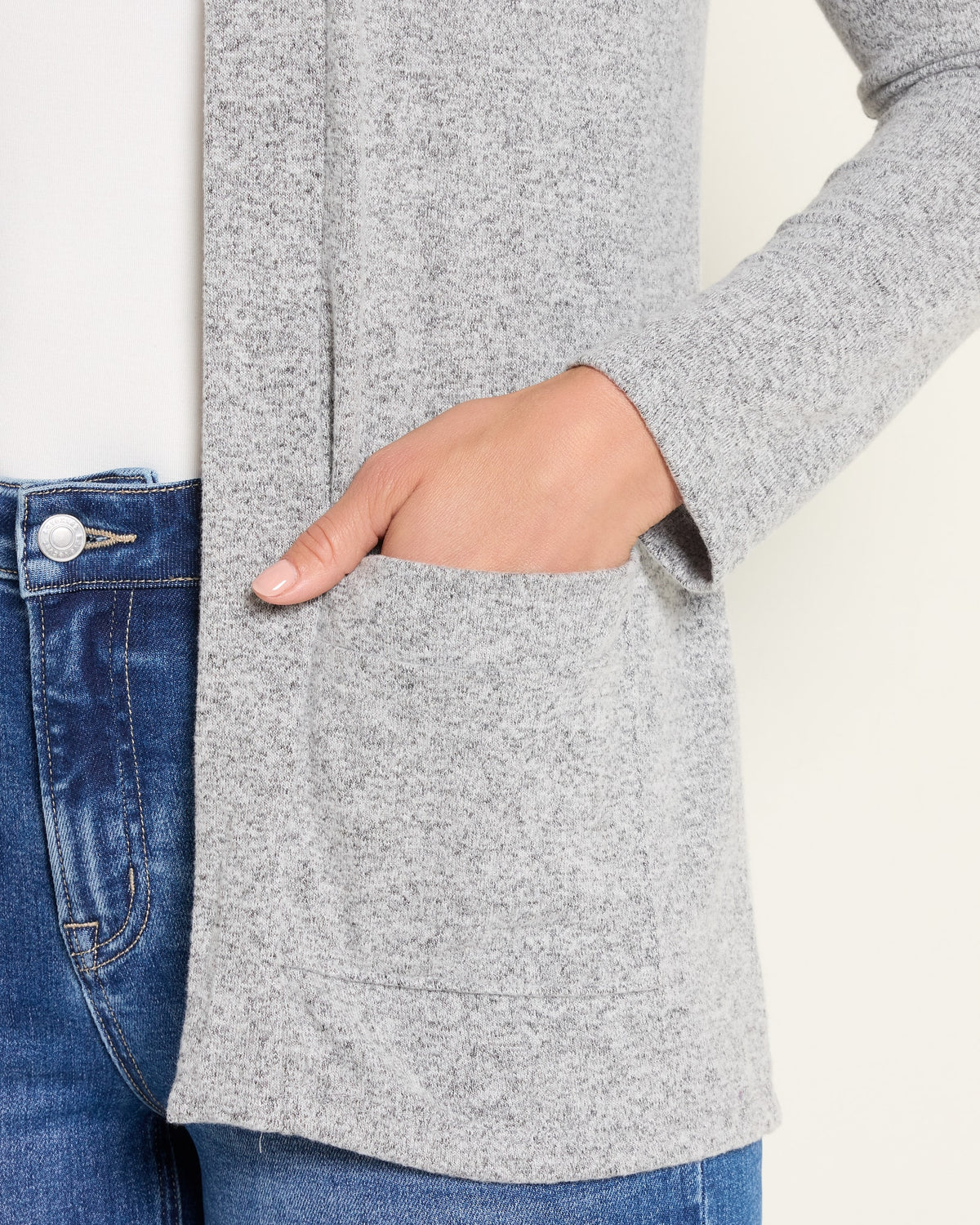 Heather Grey $|& Heimious Cozy Cardigan with Pockets - SOF Full Front