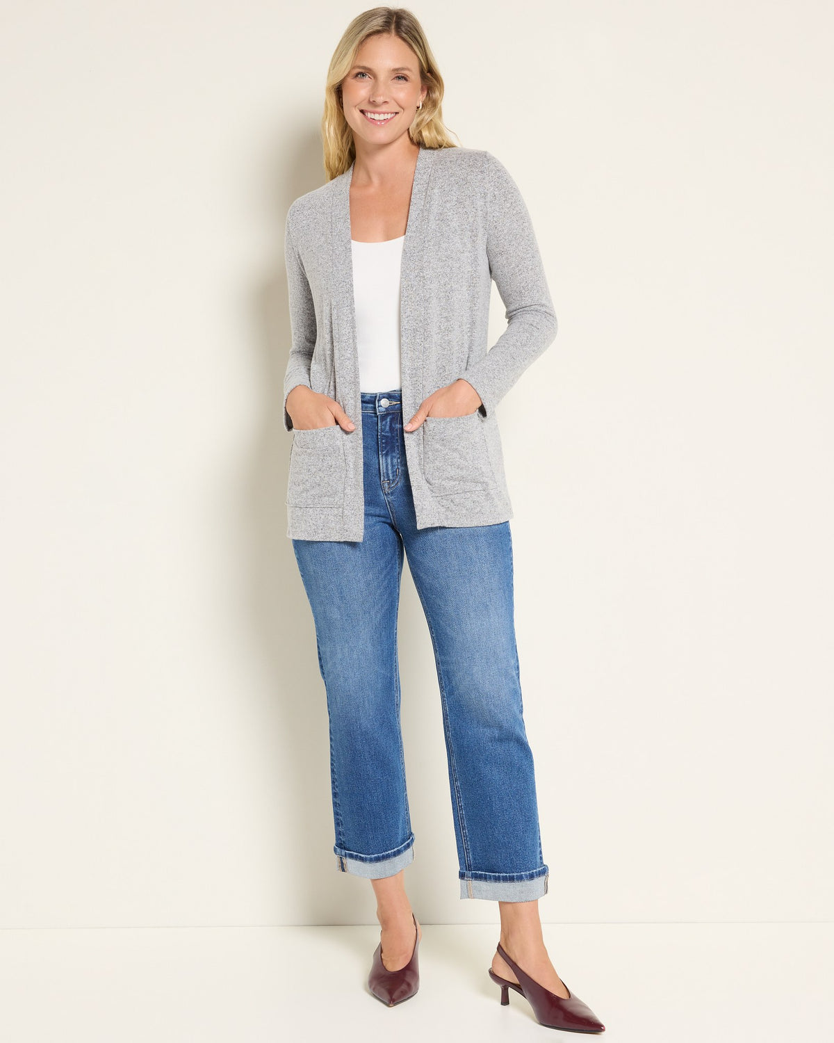 Heather Grey $|& Heimious Cozy Cardigan with Pockets - UGC On Fig