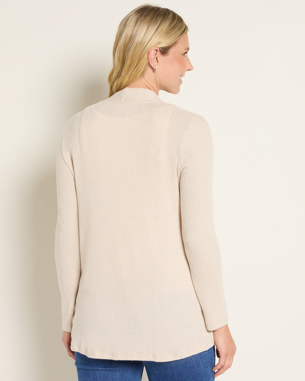 Oatmeal $|& Heimious Cozy Ribbed Cardigan with Pockets - SOF Back