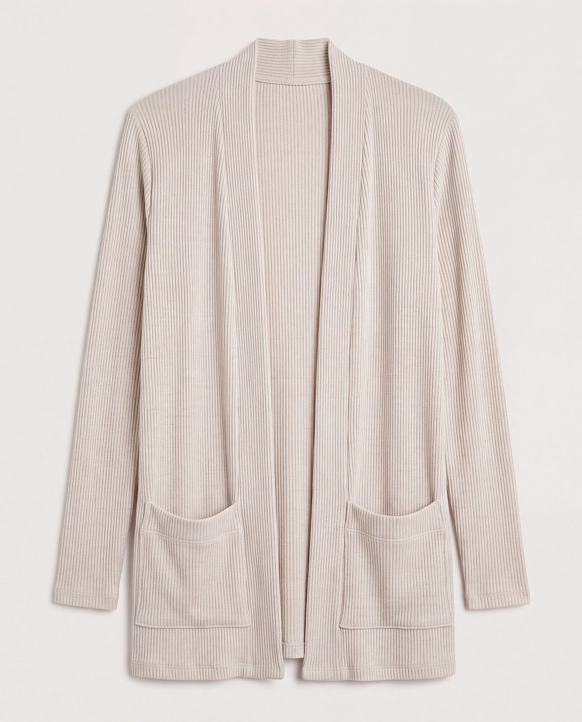 Oatmeal $|& Heimious Cozy Ribbed Cardigan with Pockets - Hanger Detail