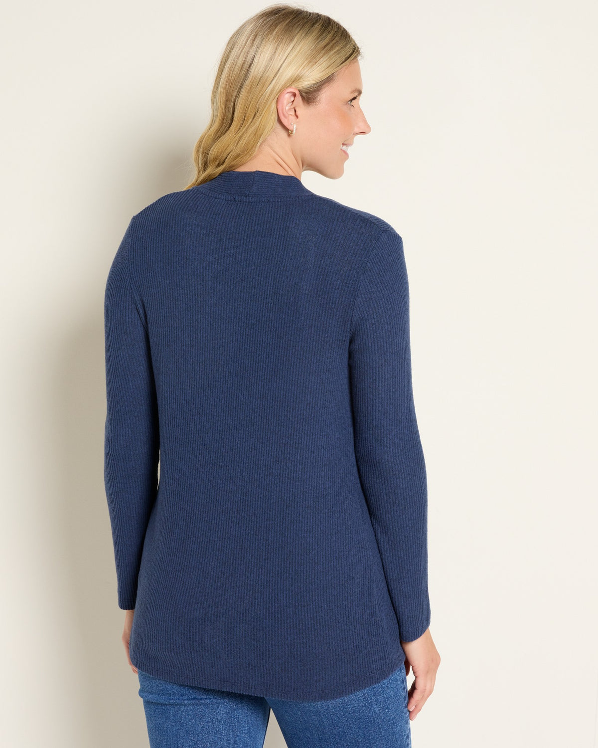 Navy $|& Heimious Cozy Ribbed Cardigan with Pockets - SOF Back