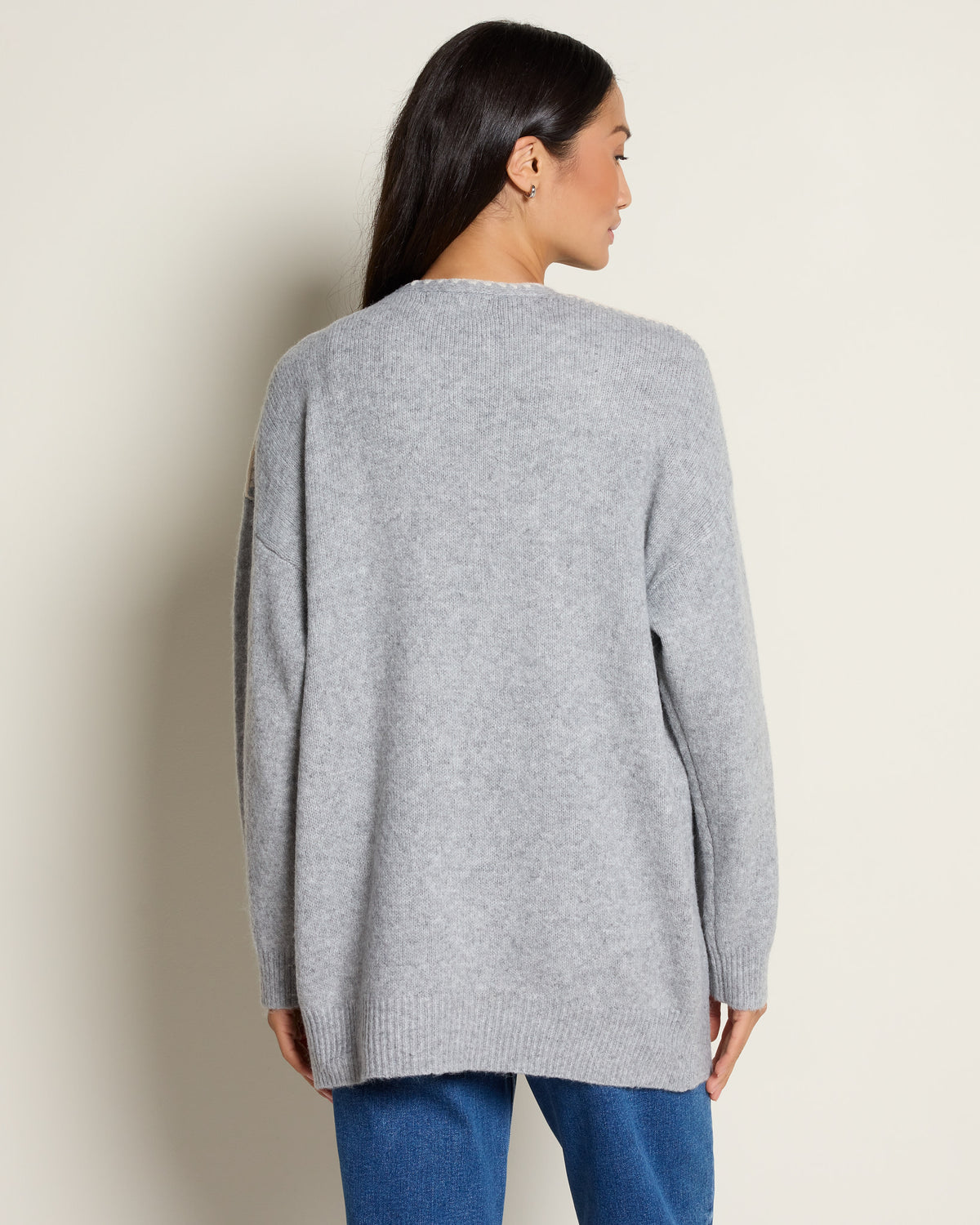Heather Grey $|& by together Lotte Contrast Stitch Open Cardigan - SOF Back