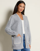 Heather Grey $|& by together Lotte Contrast Stitch Open Cardigan - SOF Front