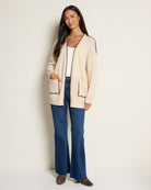 Light Beige $|& by together Lotte Contrast Stitch Open Cardigan - UGC On Fig