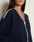 Navy $|& by together Lotte Contrast Stitch Open Cardigan - SOF Full Front