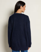 Navy $|& by together Lotte Contrast Stitch Open Cardigan - SOF Back