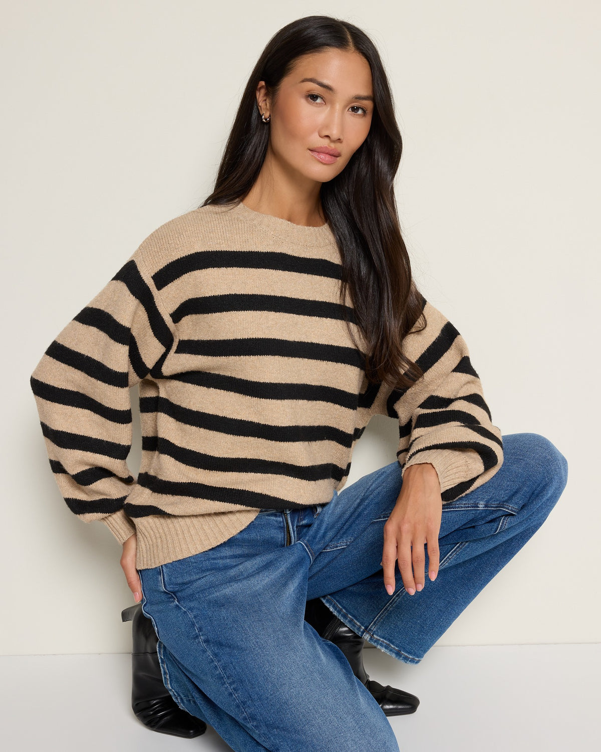 Mocha $|& by together Davis Striped Sweater - SOF Front