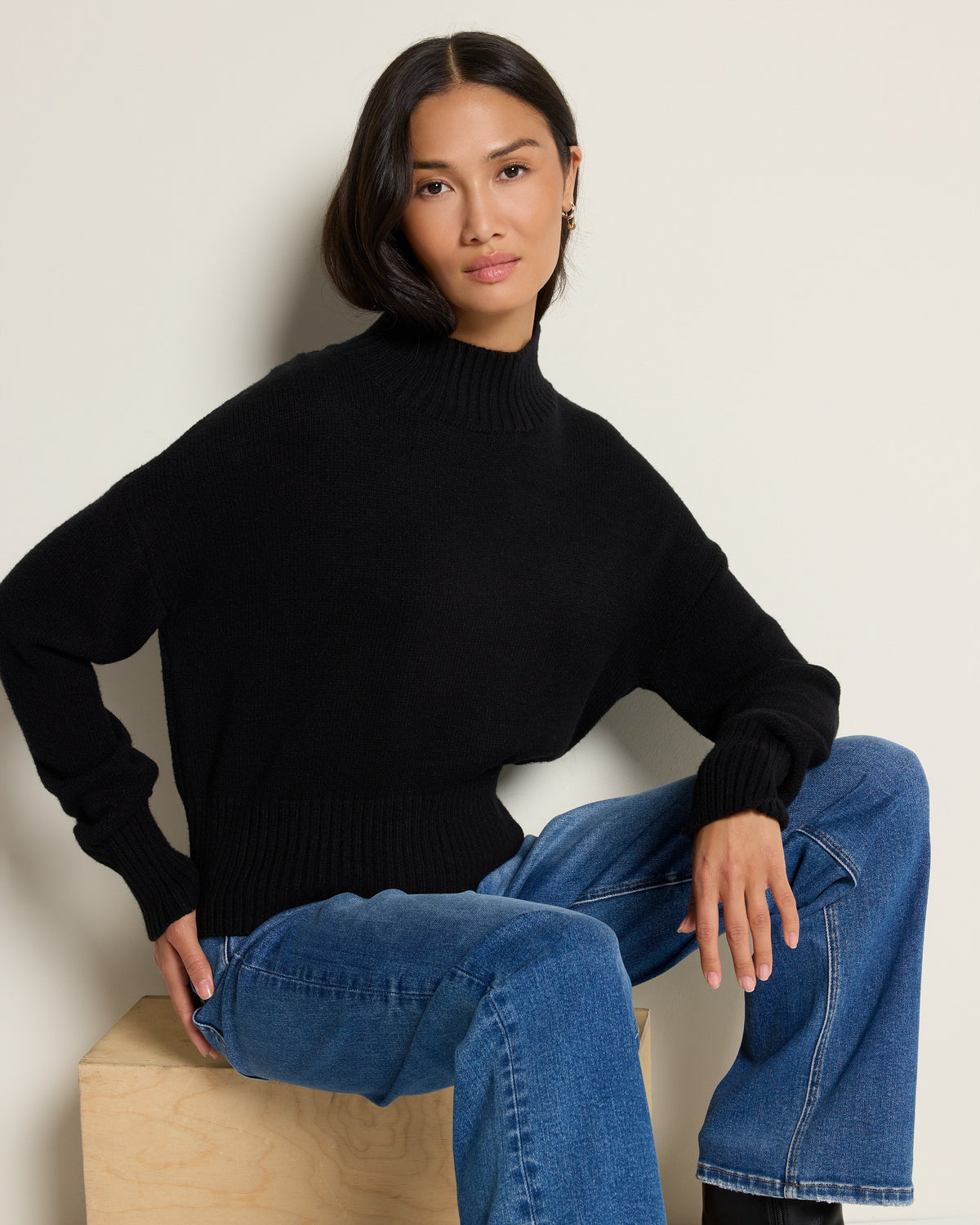 Black $|& by together Uptown Mock Sweater - SOF Full Front