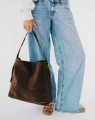 Chocolate $|& Pretty Simple Evie Suede Hobo Shoulder Bag - VOF Detail