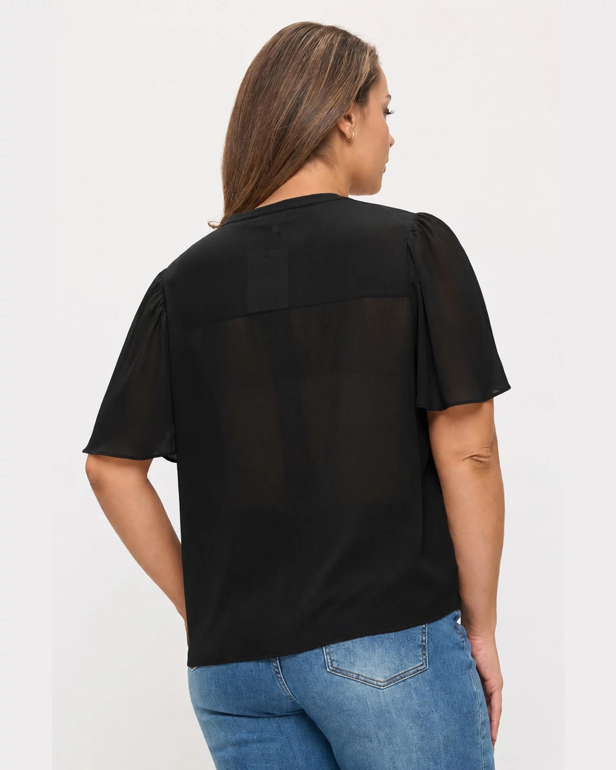 Black $|& White Rhino Button Down Flutter Sleeve Blouse - Hanger Side