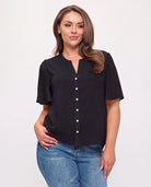 Black $|& White Rhino Button Down Flutter Sleeve Blouse - VOF Detail