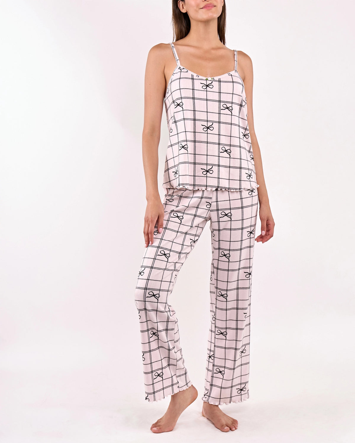 Simple Bow Plaid Cream $|& flora Ophelia Printed 3 Piece Set - VOF Detail