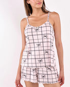 Simple Bow Plaid Cream $|& flora Ophelia Printed 3 Piece Set - VOF Detail