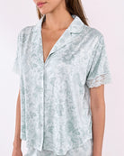 Sage $|& flora Janelle Printed Knit Notch Collar PJ Set with Lace - Hanger Back