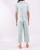 Sage $|& flora Janelle Printed Knit Notch Collar PJ Set with Lace - Hanger Side