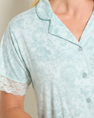 Sage $|& flora Janelle Printed Knit Notch Collar PJ Set with Lace - SOF Full Front