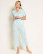 Sage $|& flora Janelle Printed Knit Notch Collar PJ Set with Lace - SOF Front