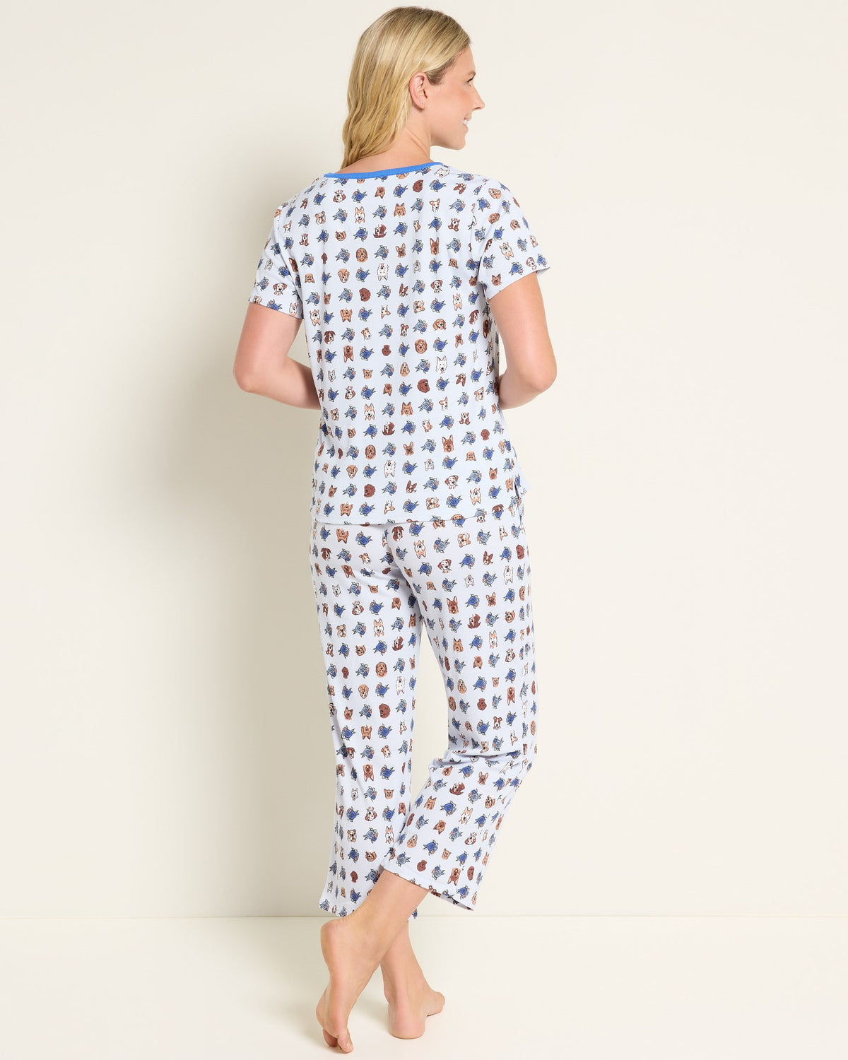 Peri Floral Doggie Dots $|& ED Ellen DeGeneres Couch Cozy Short Sleeve Crop PJ Set - SOF Back