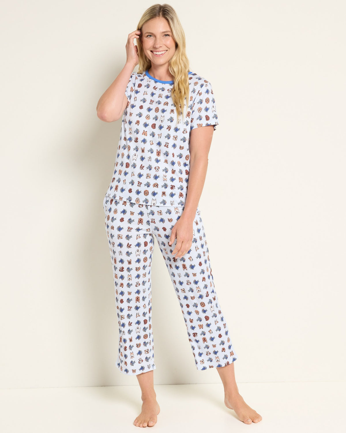Peri Floral Doggie Dots $|& ED Ellen DeGeneres Couch Cozy Short Sleeve Crop PJ Set - SOF Front
