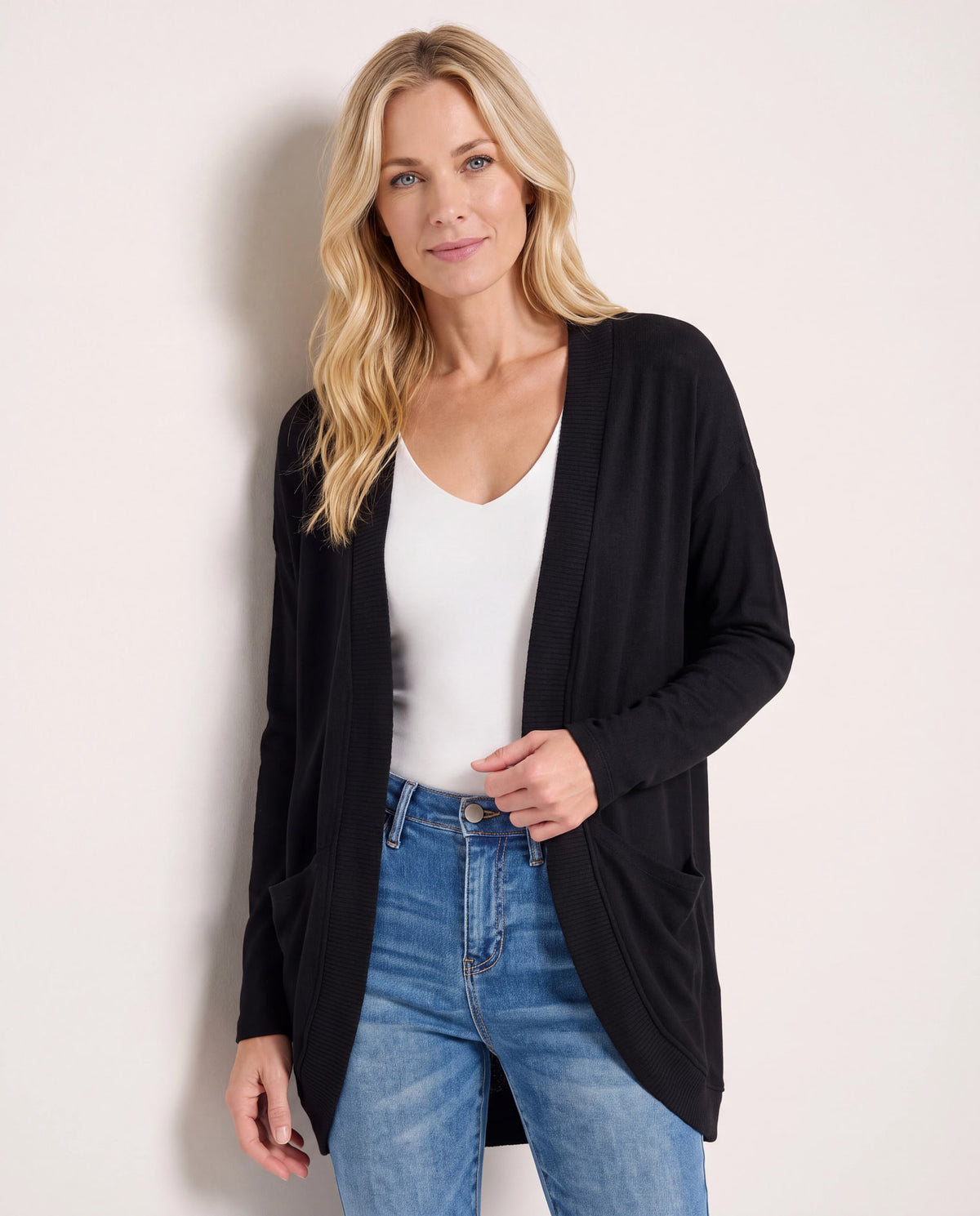 Black $|& W. by Wantable Cozy Cocoon Cardigan - SOF Front