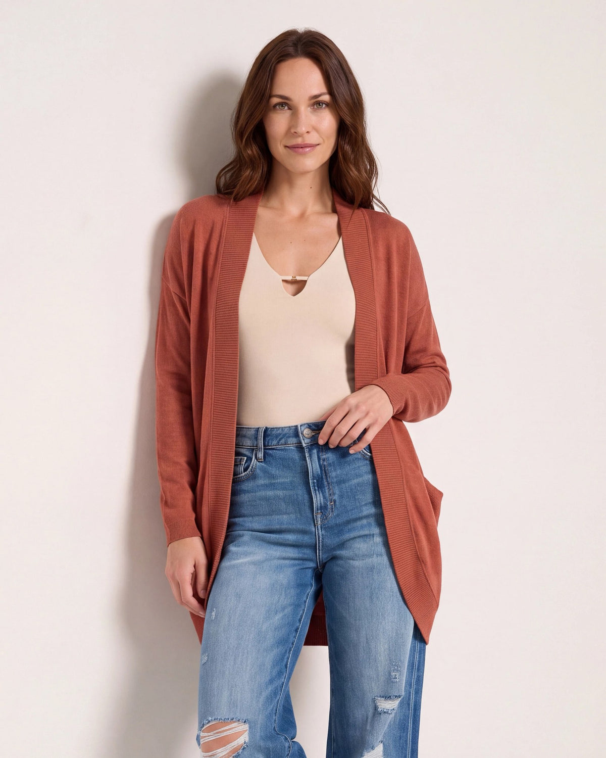 Rust $|& W. by Wantable Cozy Cocoon Cardigan - SOF Front