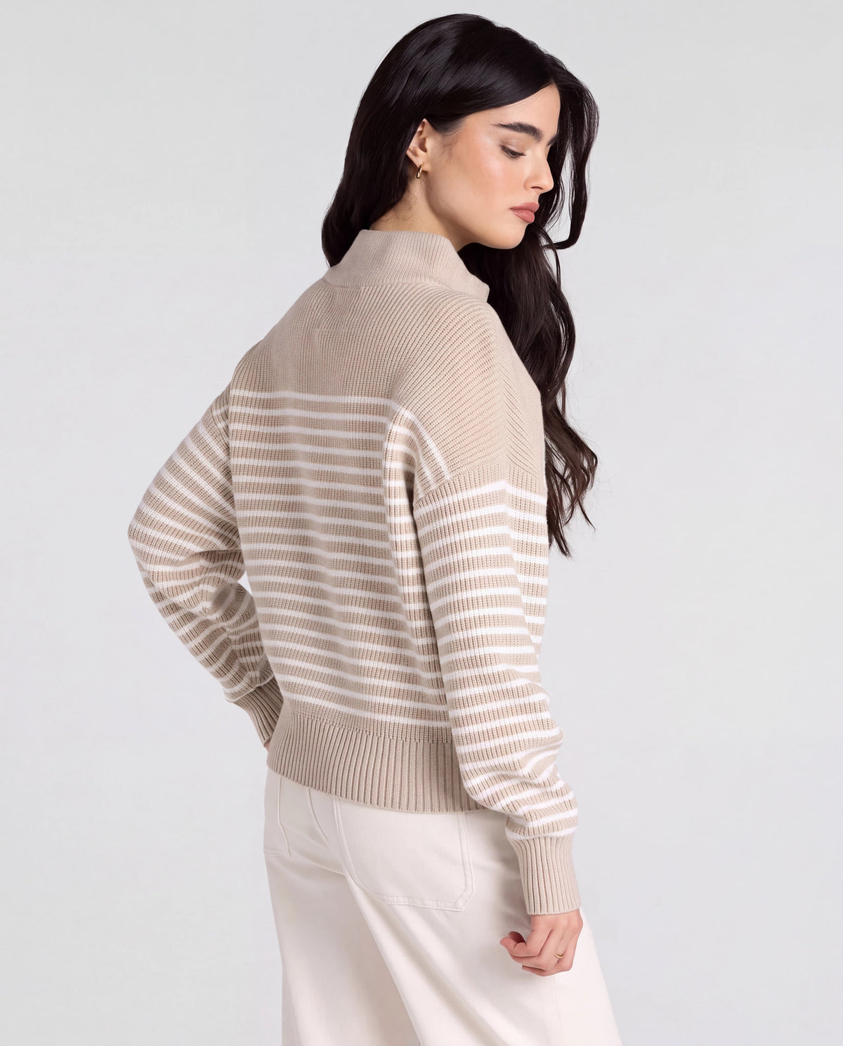 Beige Ivory Stripe $|& Thread & Supply Russel Mini Stripe Pullover - Hanger Side