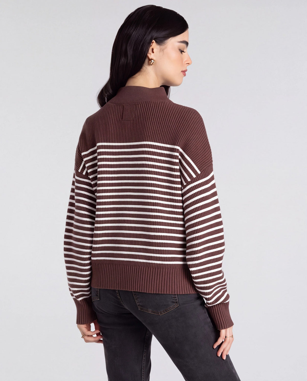 Brown White Stripe $|& Thread & Supply Russel Mini Stripe Pullover - Hanger Side
