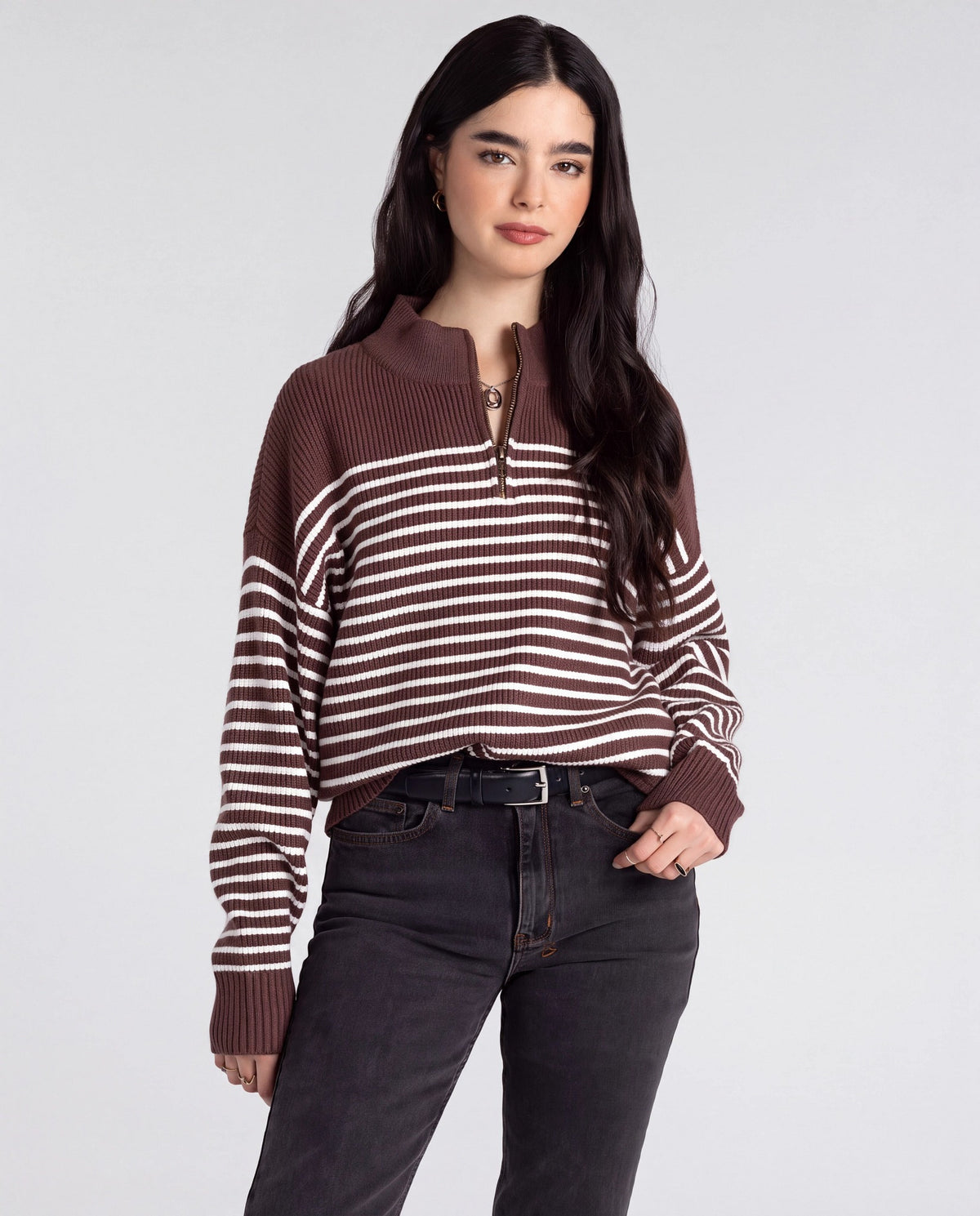 Brown White Stripe $|& Thread & Supply Russel Mini Stripe Pullover - VOF Detail