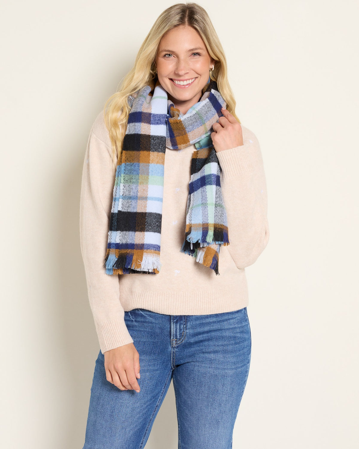 Navy $|& Echo Parkside Plaid Scarf - SOF Front
