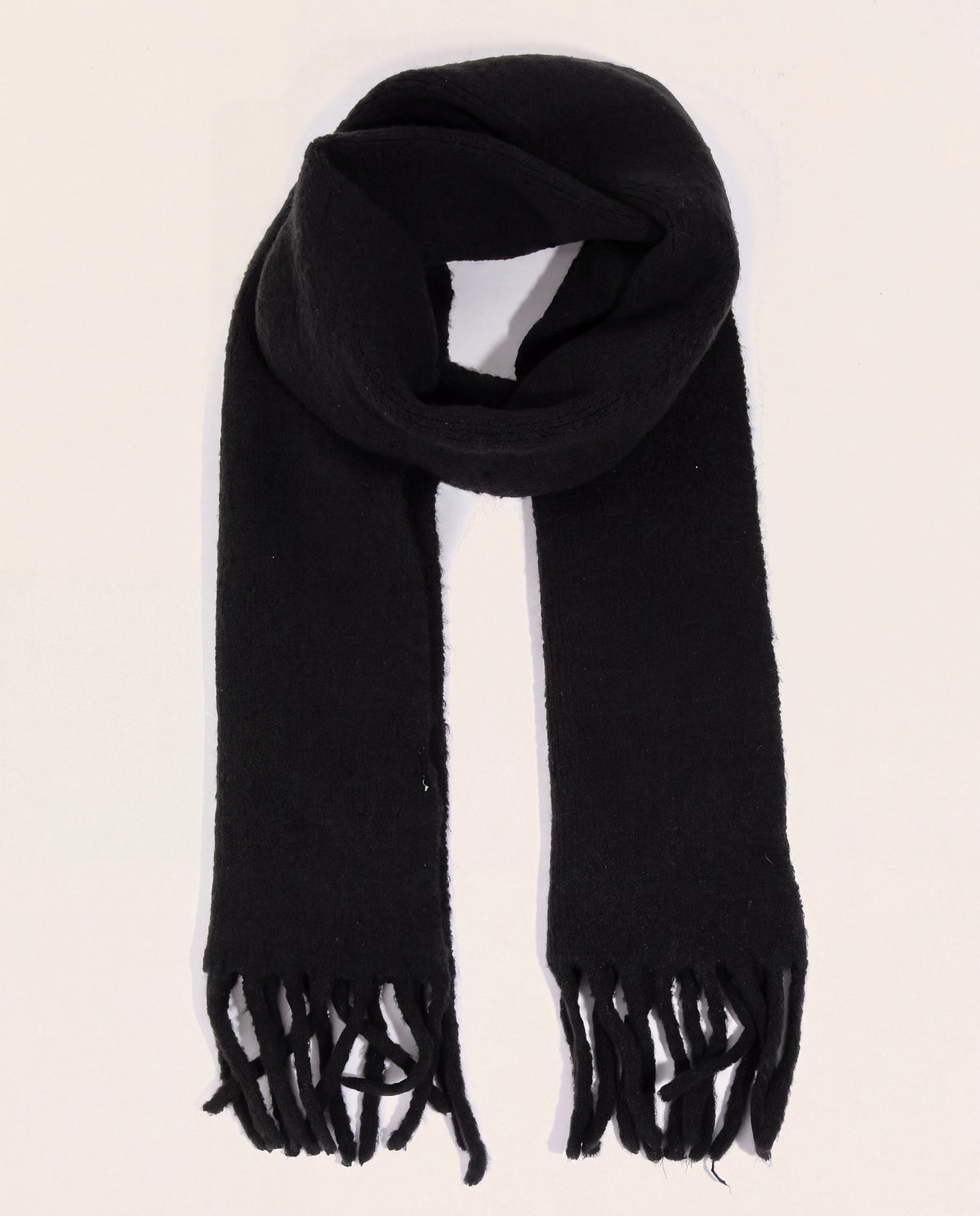 Black $|& Fame Accessories Solid Fringe Scarf - VOF Detail