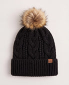 Black $|& David & Young Knit Beanie with Faux Fur Pom & Lining - Hanger Detail