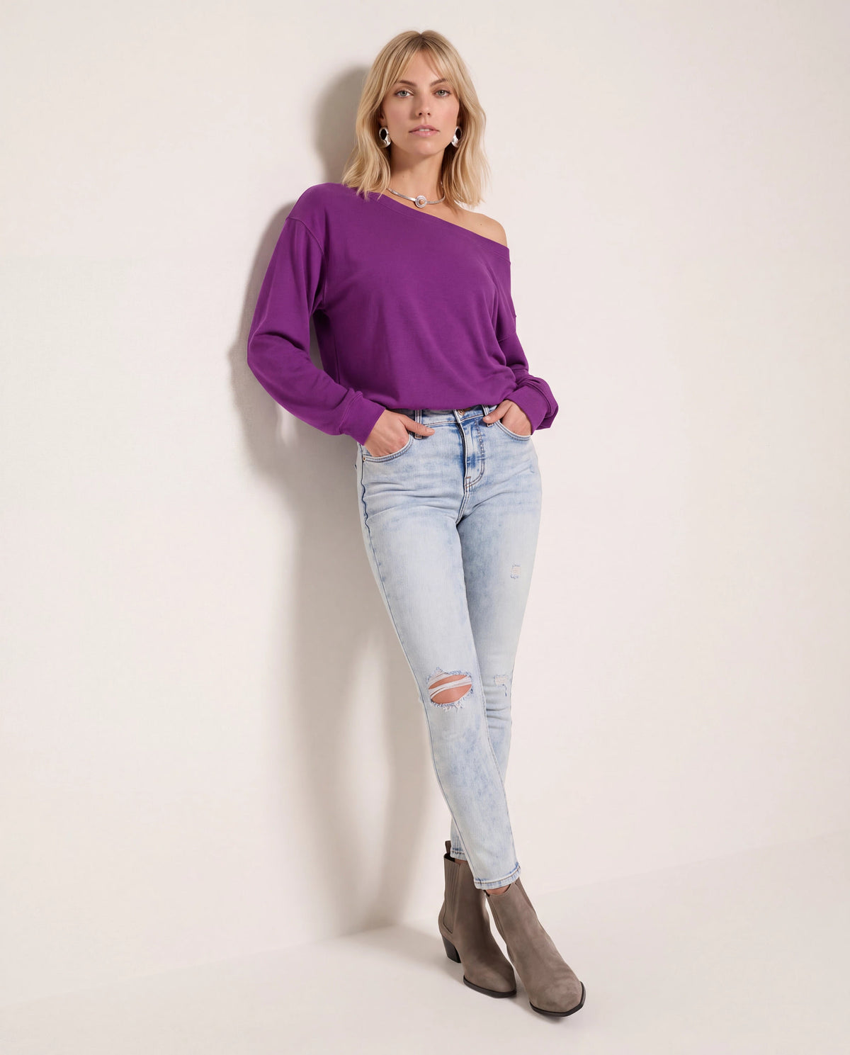 Amethyst $|& SEAS Brooksville One Shoulder Sweatshirt - UGC On Fig