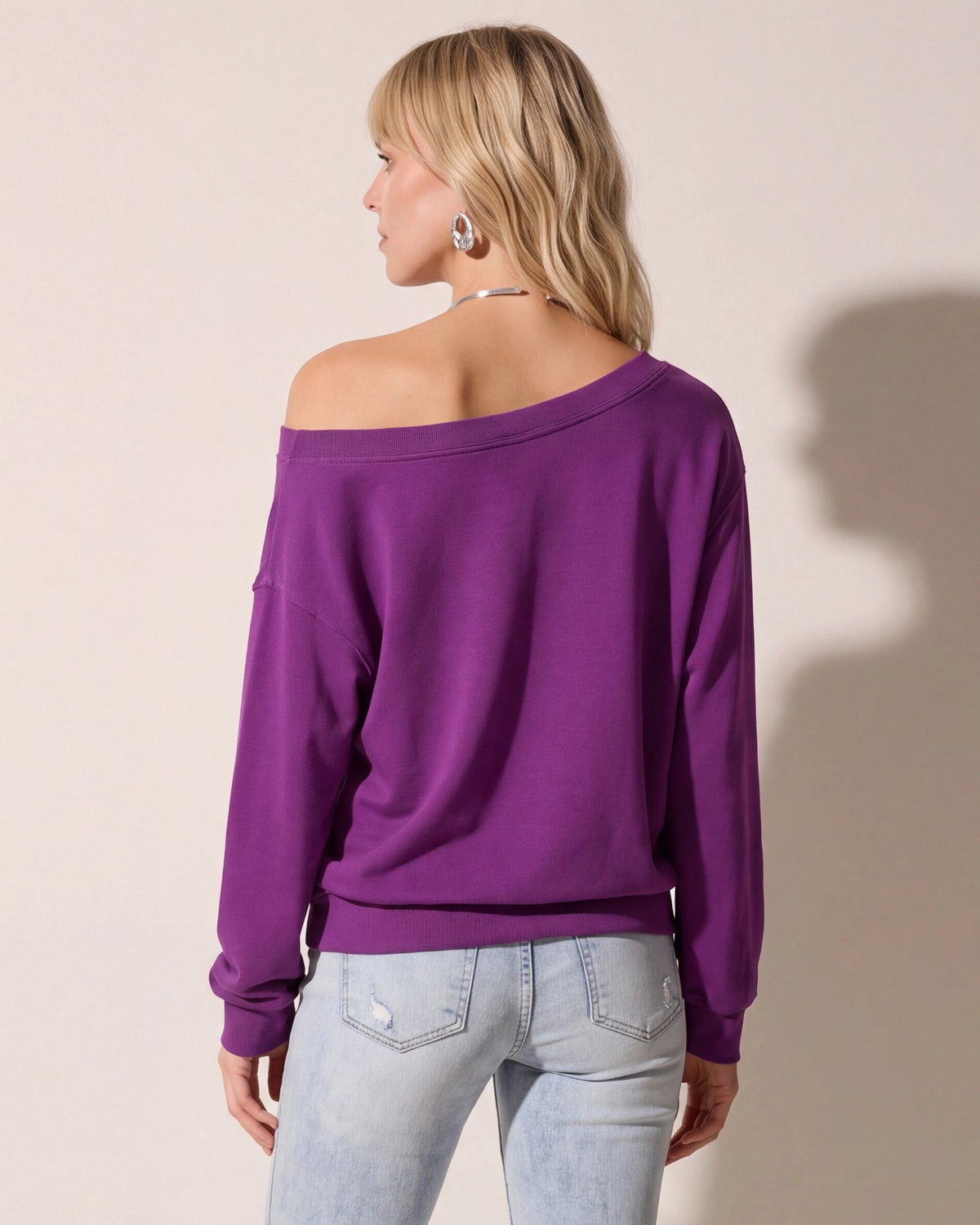 Amethyst $|& SEAS Brooksville One Shoulder Sweatshirt - SOF Back